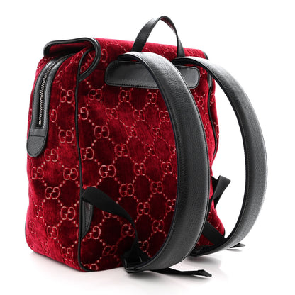 Gucci Velvet GG Monogram Textured Calfskin Web Small Double Buckle Backpack Red Cipria Black 3 of 11