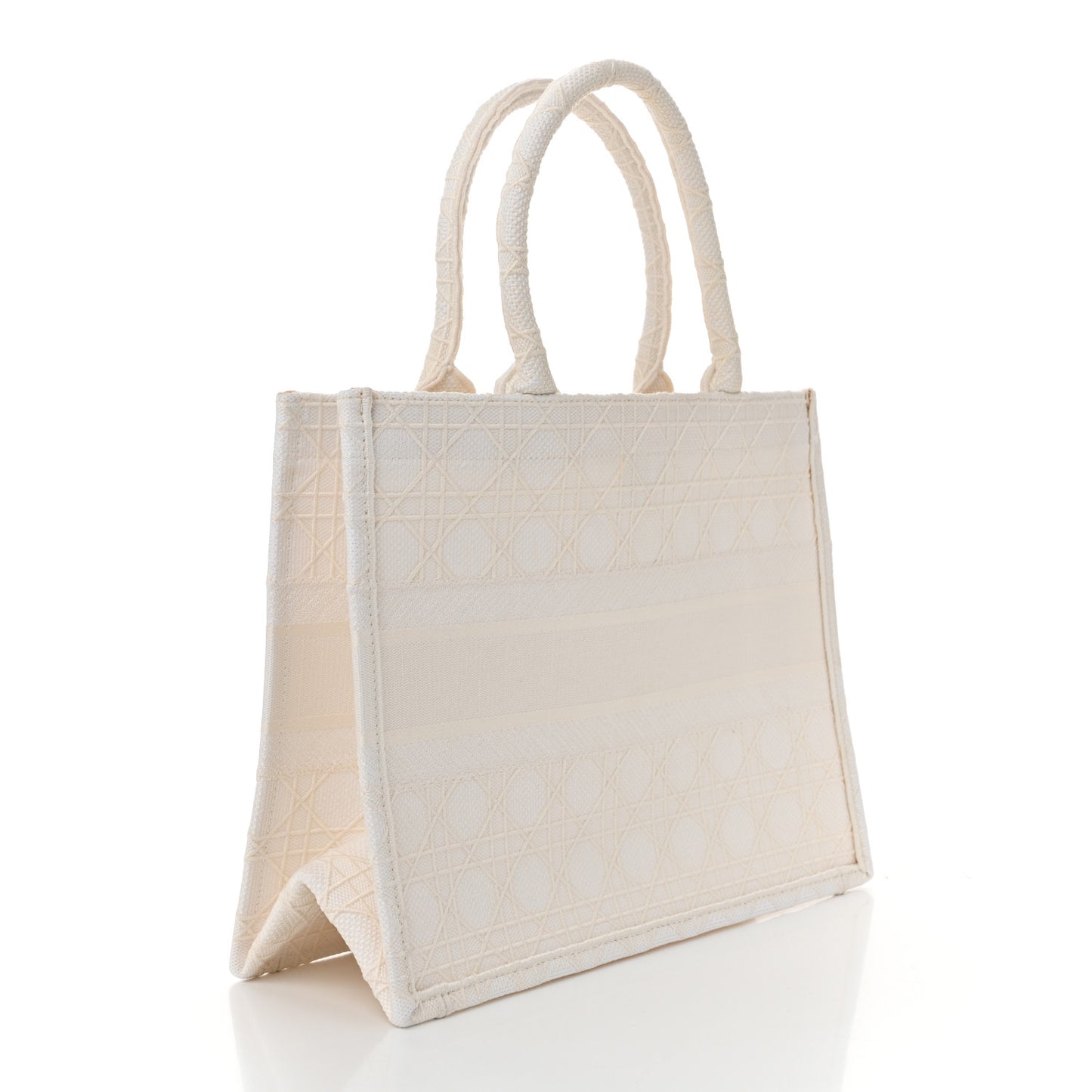 Canvas Embroidered Cannage Medium Book Tote White
