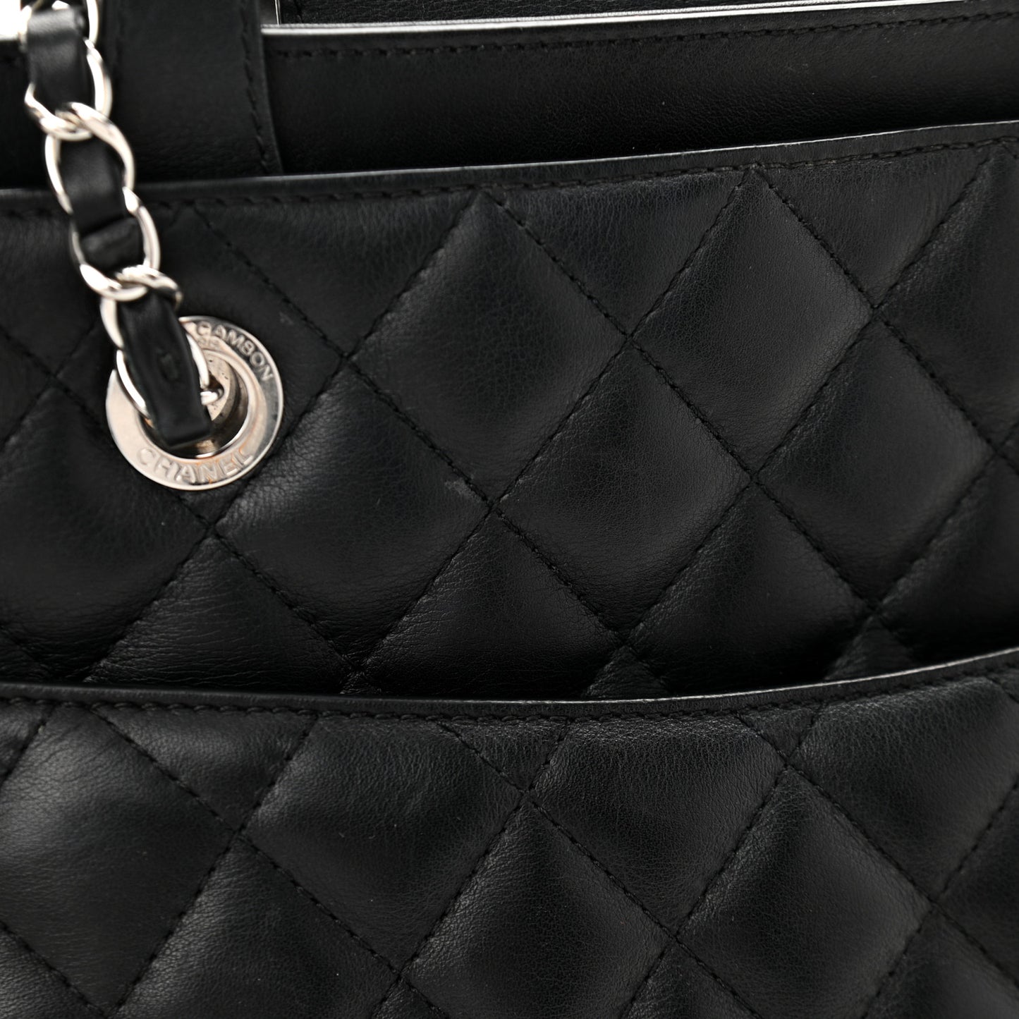 Calfskin Quilted Large Shopping Tote Black