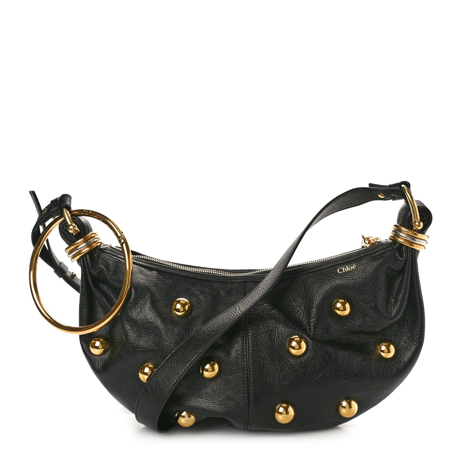 Chloe Calfskin Studded Small Bracelet Hobo Bag Black 1 of 9