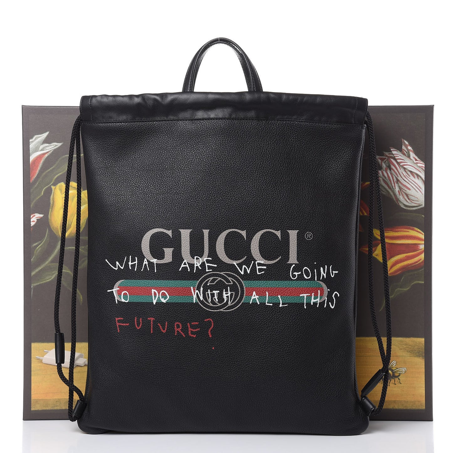 Calfskin Coco Capitan Logo Drawstring Backpack Black
