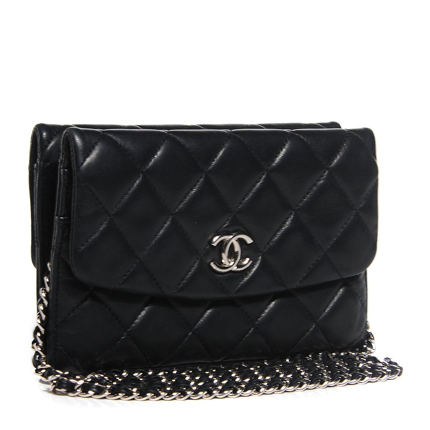 Lambskin Quilted Double Sided Wallet On Chain WOC Black