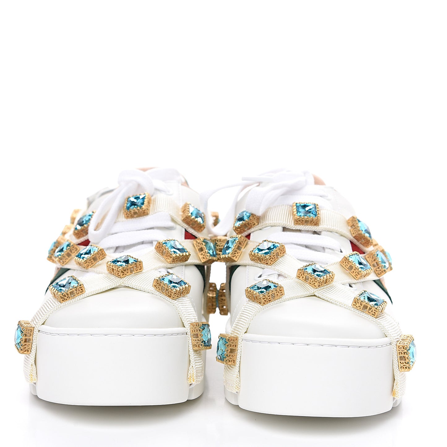 Calfskin Removable Crystals Bee Embroidered Ace Platform Sneakers 37.5 White