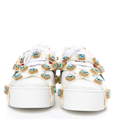 Gucci Calfskin Removable Crystals Bee Embroidered Ace Platform Sneakers 37.5 White 2 of 9