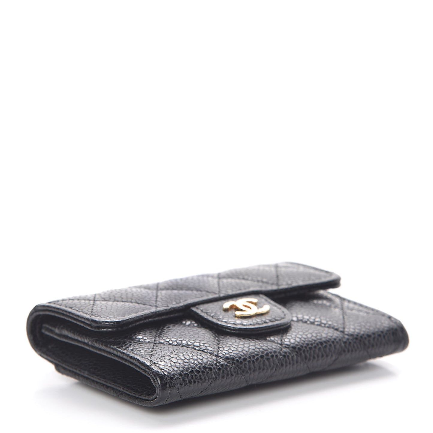 Caviar Quilted Flap Card Holder Wallet Black