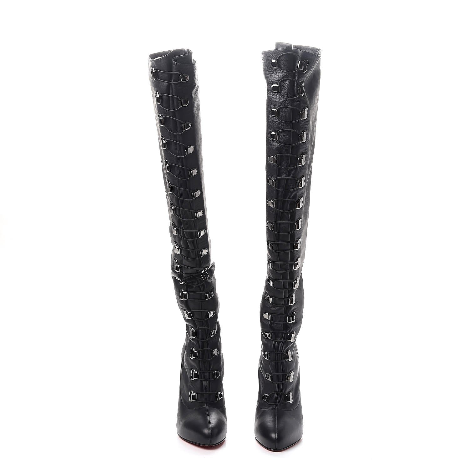 Christian Louboutin Calfskin Top Croche 120 Over The Knee Corset Boots 39.5 Black 2 of 8