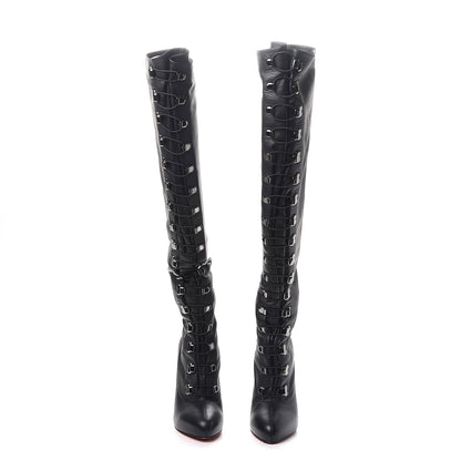 Christian Louboutin Calfskin Top Croche 120 Over The Knee Corset Boots 39.5 Black 2 of 8