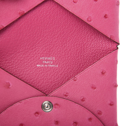 Hermes Ostrich Calvi Card Case Rose Tyrien 6 of 9