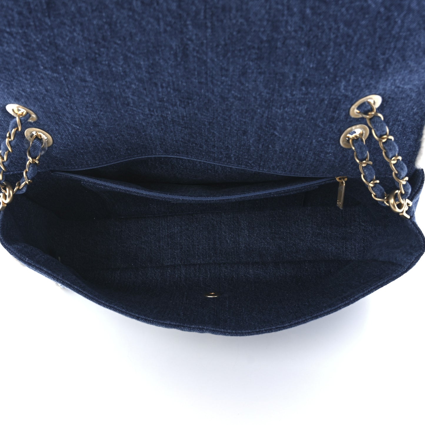 Denim Shearling Hieroglyph Flap Blue