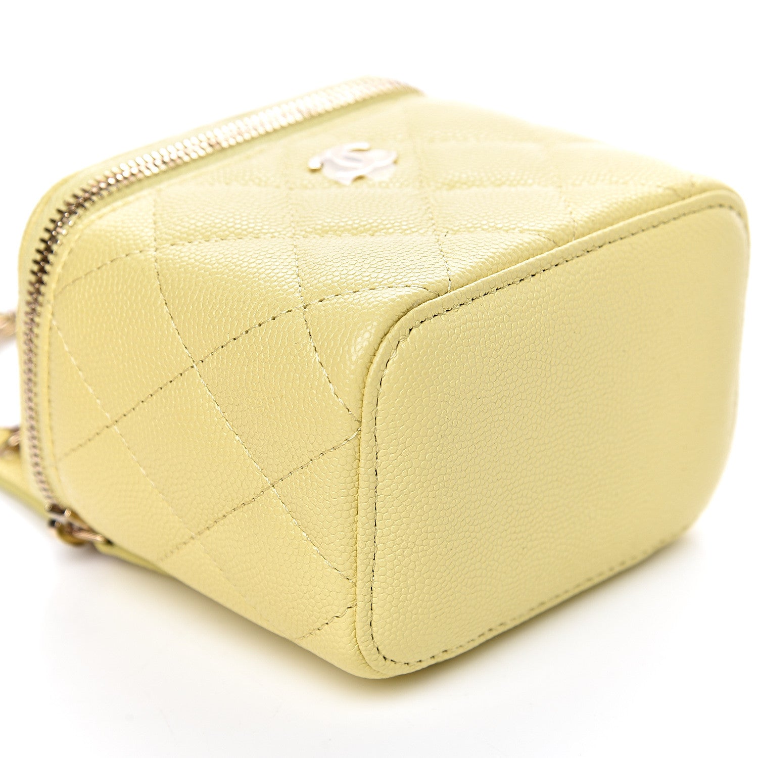 Chanel Caviar Quilted Mini Vanity Case With Chain Yellow 8 of 10