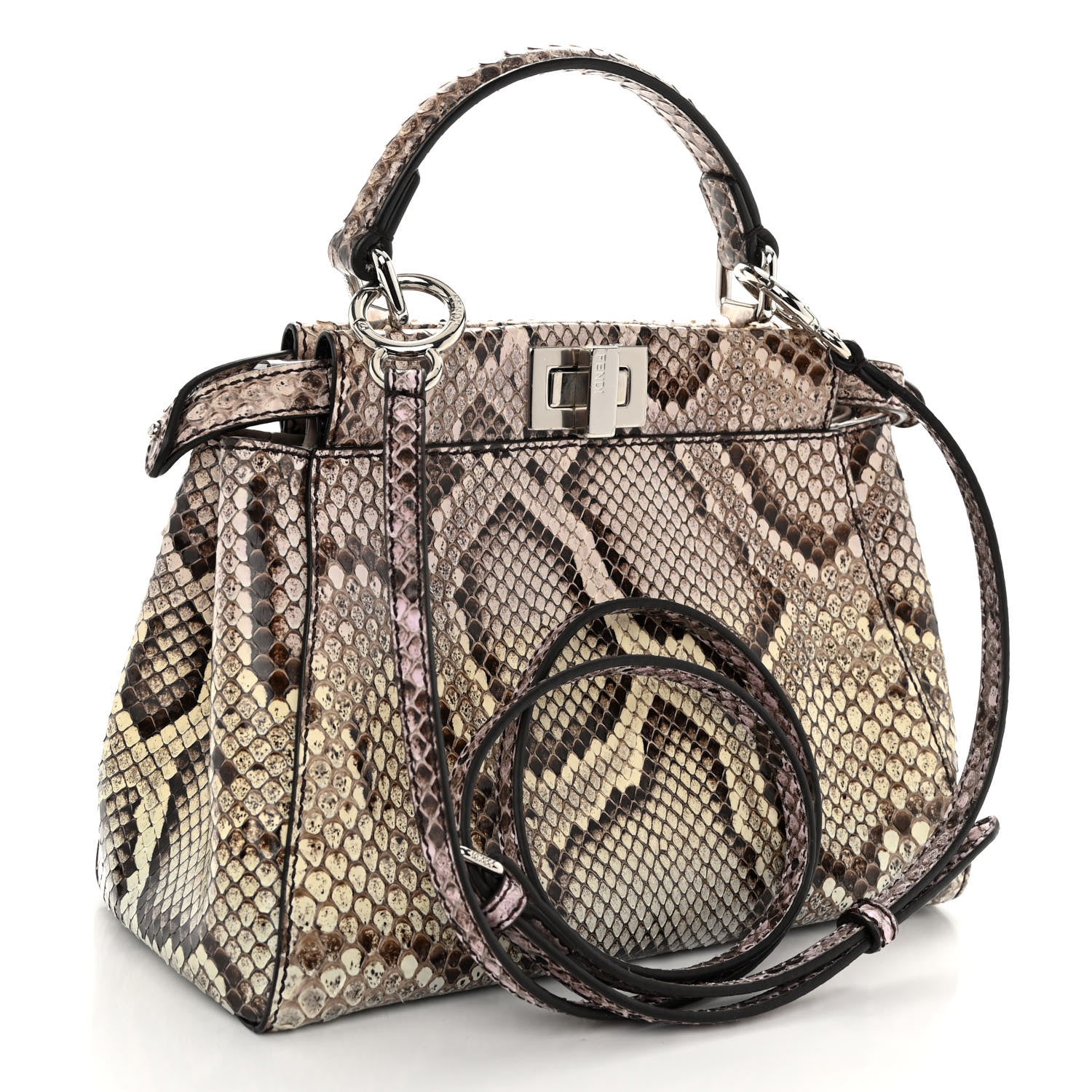 Fendi Snakeskin Shiny Nappa Mini Peekaboo Iconic Satchel Roccia Light Rose 3 of 10