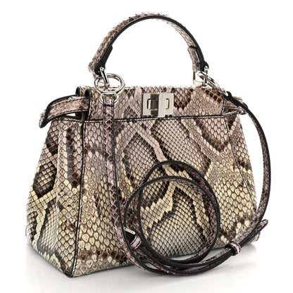 Fendi Snakeskin Shiny Nappa Mini Peekaboo Iconic Satchel Roccia Light Rose 3 of 10