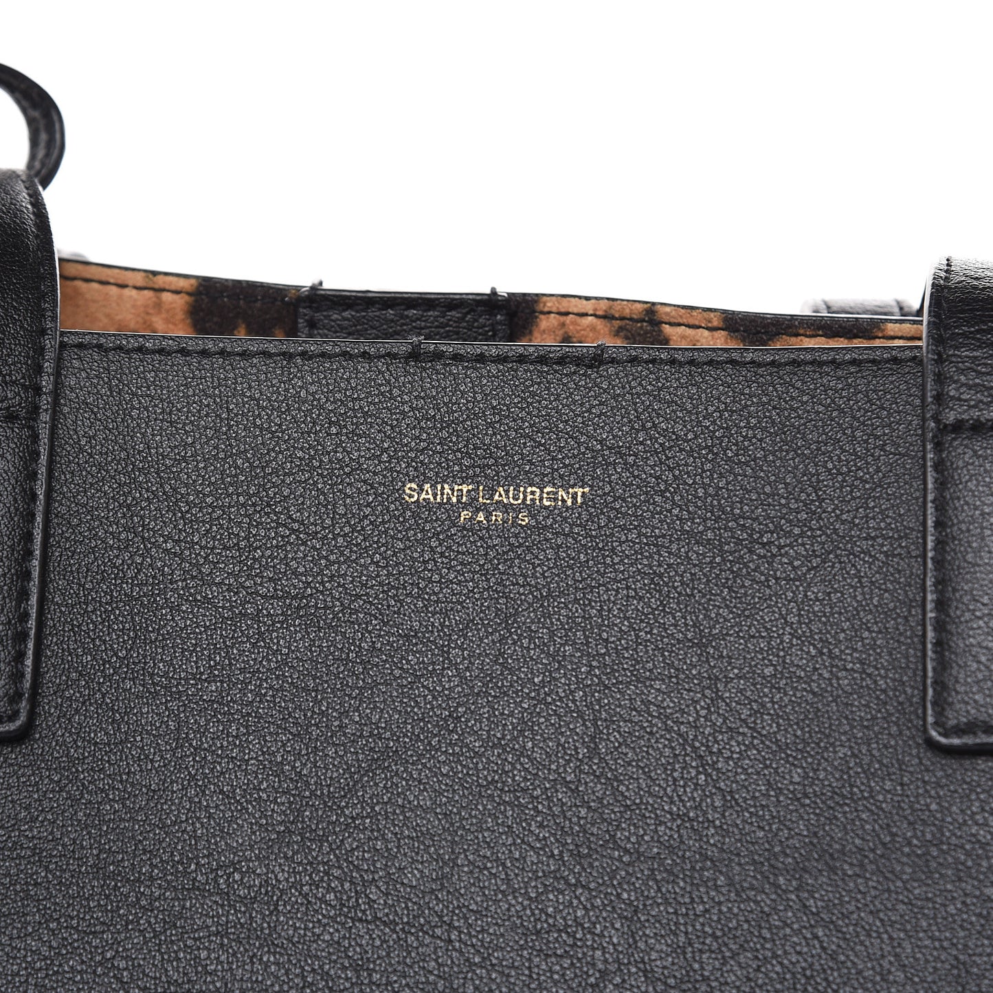 Calfskin Large Leopard Print Shopping Tote Black