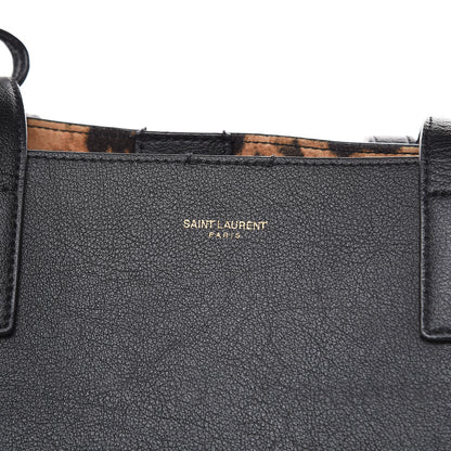 Saint Laurent Calfskin Large Leopard Print Shopping Tote Black 11 of 13