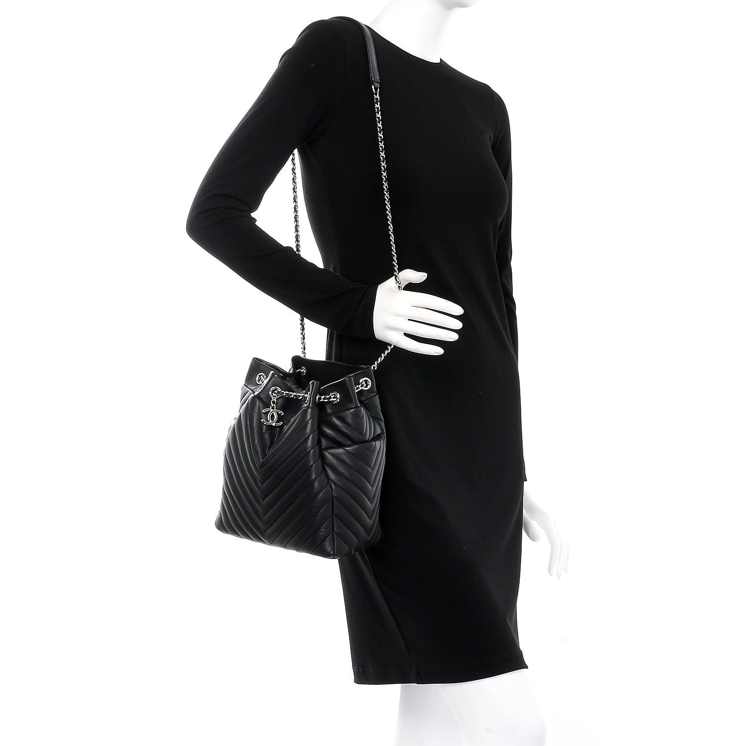 Chanel Lambskin Chevron Small Urban Spirit Drawstring Bag Black 2 of 7