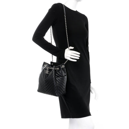 Chanel Lambskin Chevron Small Urban Spirit Drawstring Bag Black 2 of 7
