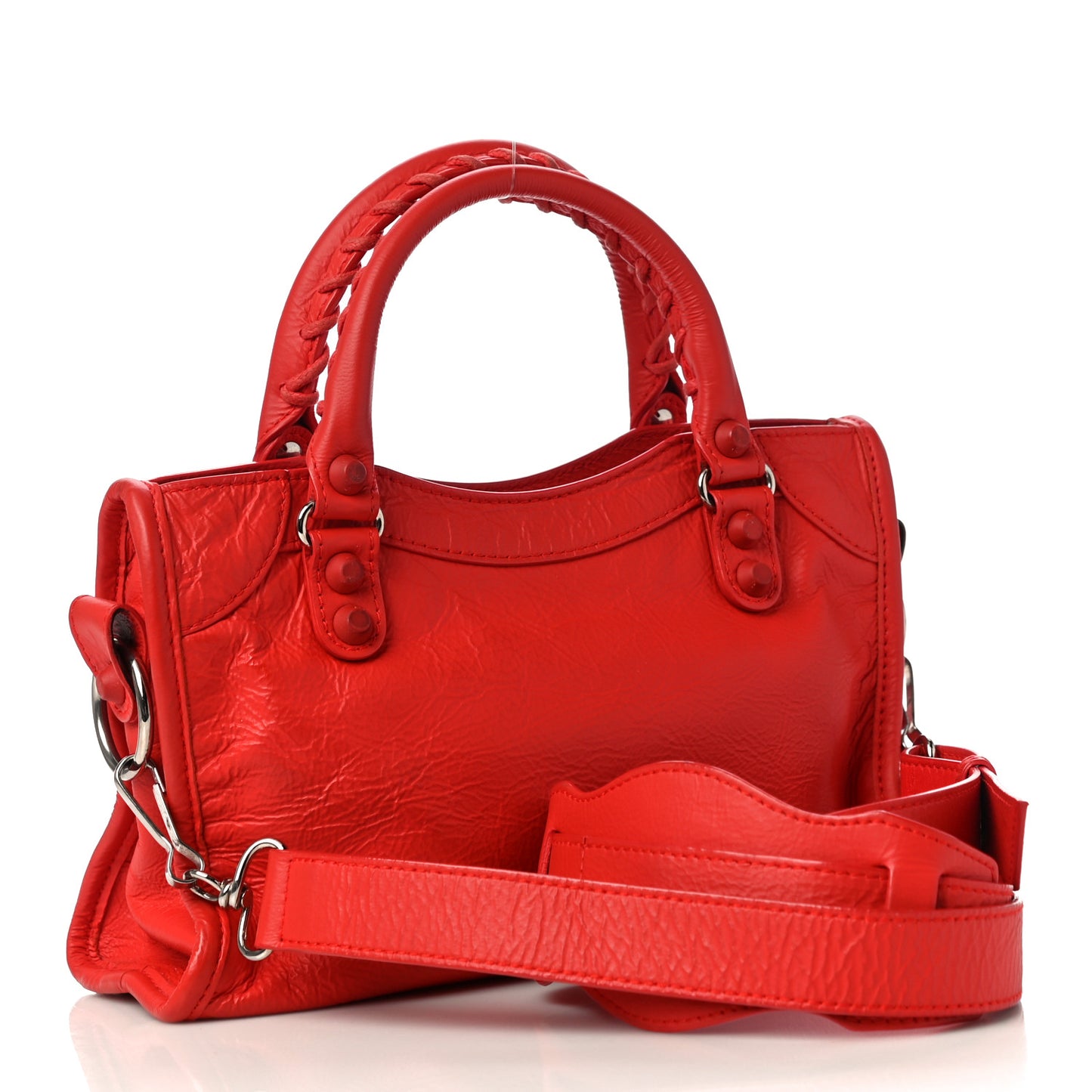 Matte Goatskin Rubber Covered Classic Hardware Mini City Rouge Coquelicot Rouge Braise