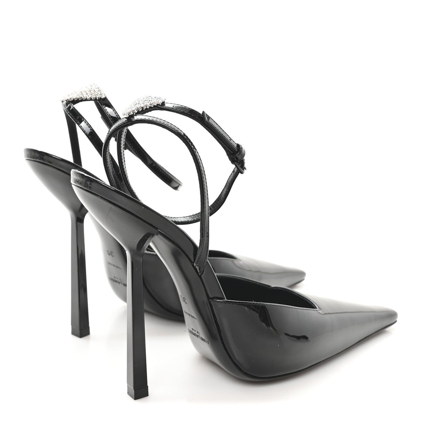 Patent Crystal Anouk 115 Ankle Strap Pumps 38 Black