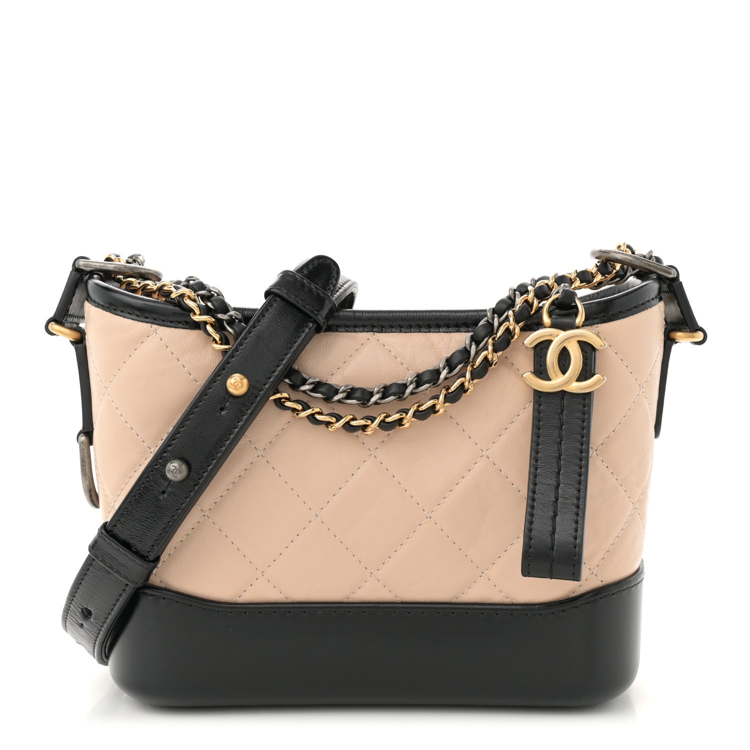Chanel Aged Calfskin Quilted Small Gabrielle Hobo Beige Black 1 of 10