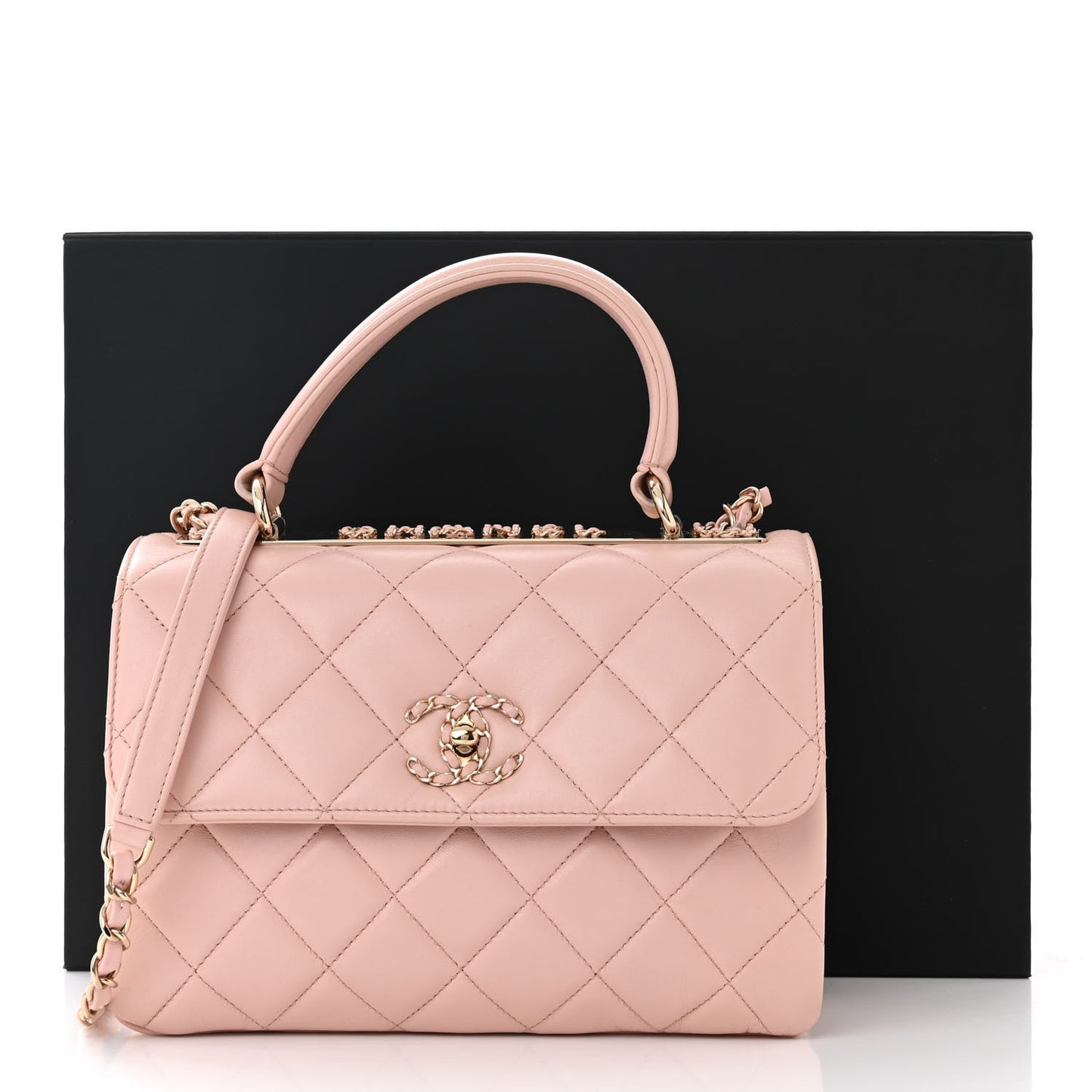 Lambskin Quilted Small Trendy Chain CC Flap Dual Handle Bag Light Pink