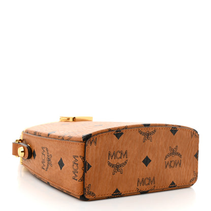 MCM Metallic Calfskin Visetos Stark Pushlock Clutch Cognac 4 of 9