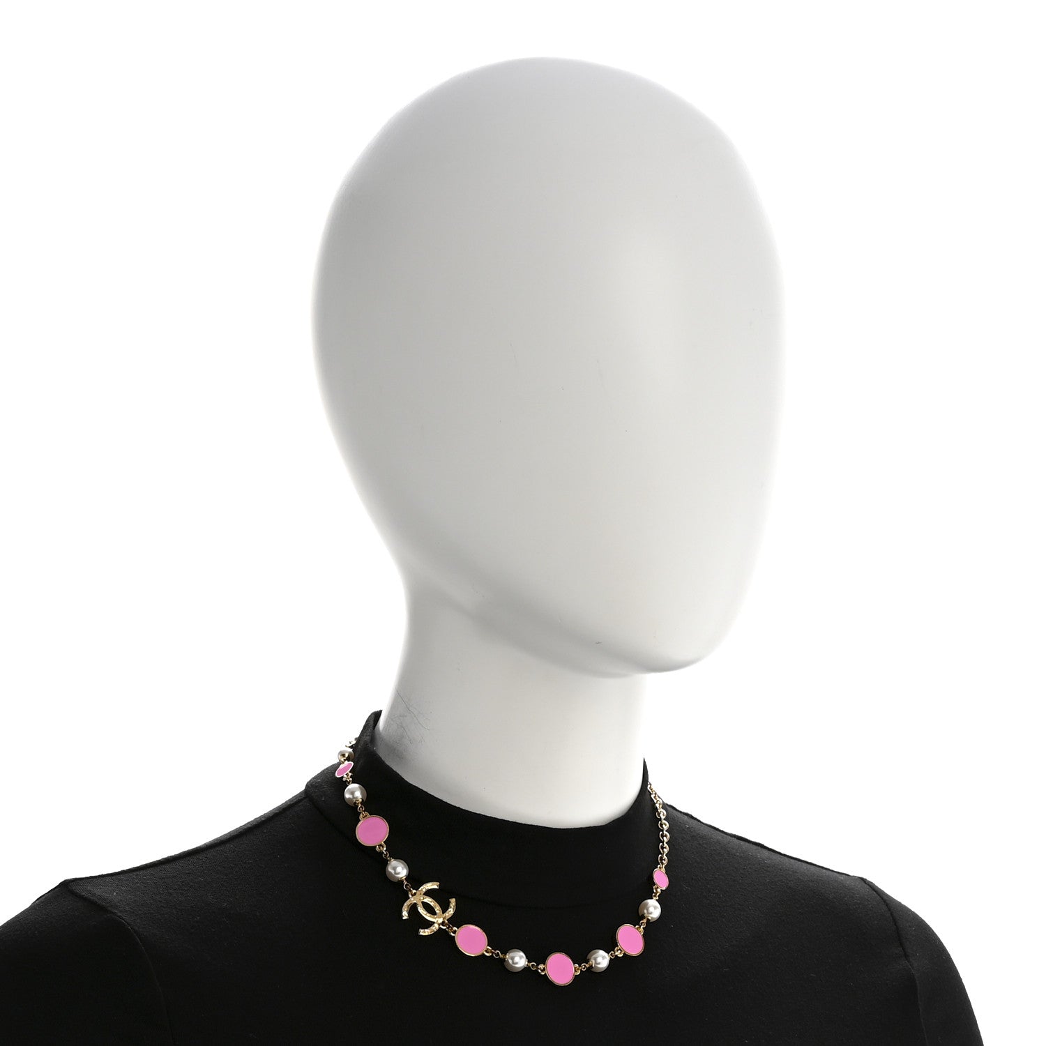 Chanel Metal Enamel Pearl CC Necklace Pink Gold 2 of 6