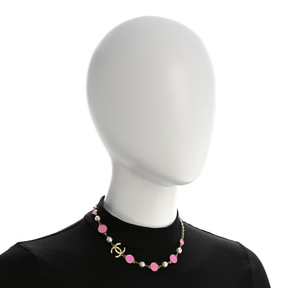 Chanel Metal Enamel Pearl CC Necklace Pink Gold 2 of 6