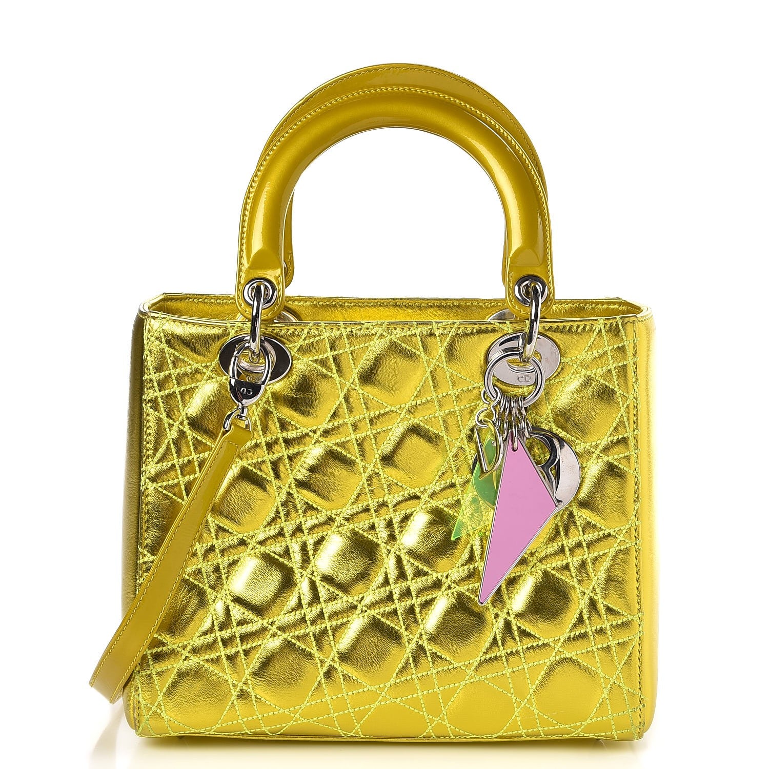 Christian Dior Metallic Lambskin Cannage Medium Anselm Reyle Lady Dior Yellow 1 of 11