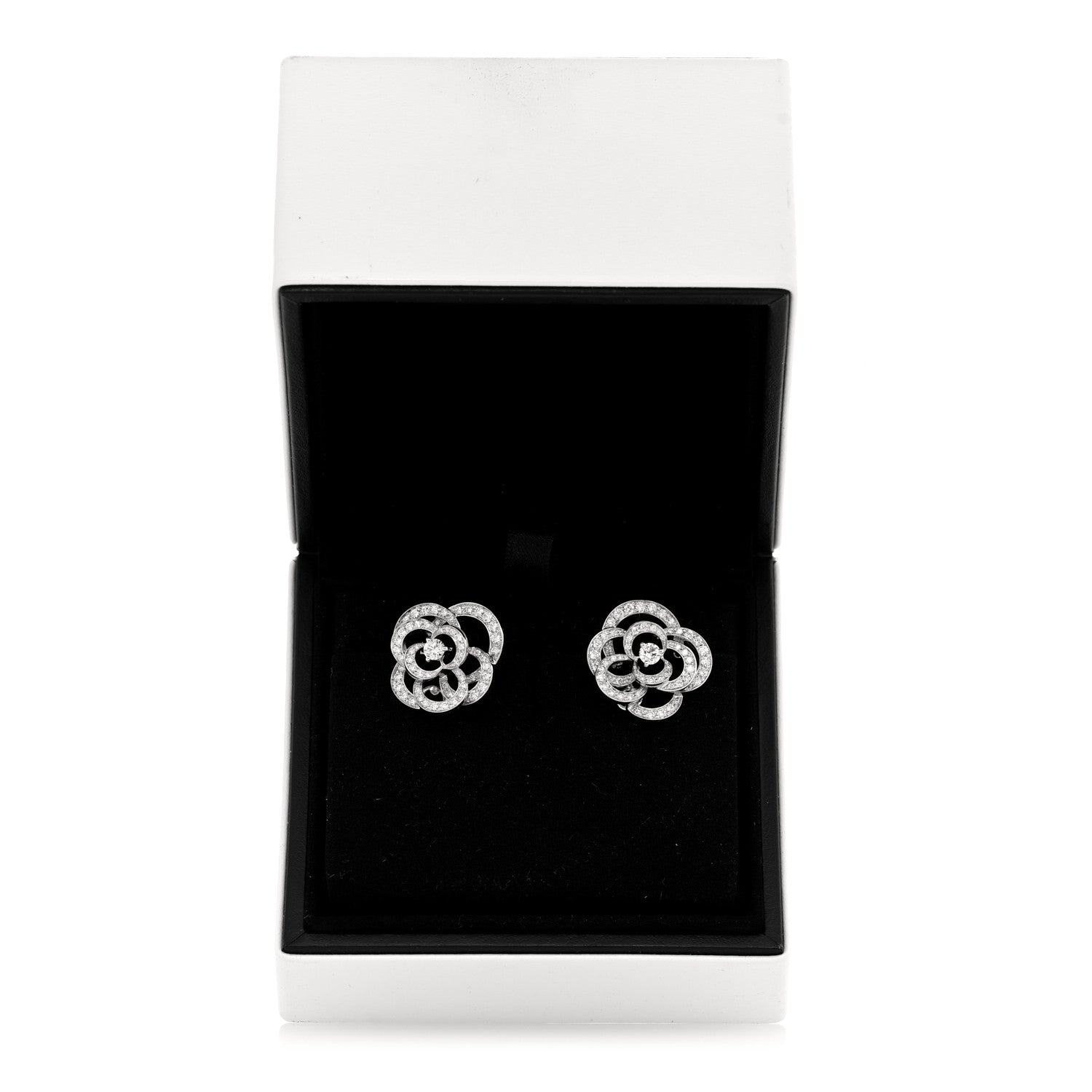 Chanel 18K White Gold Diamond Fil de Camelia Earrings 5 of 5