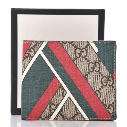 Gucci GG Supreme Monogram Chevron Bi-Fold Wallet Beige Green Red New Acero 7 of 7