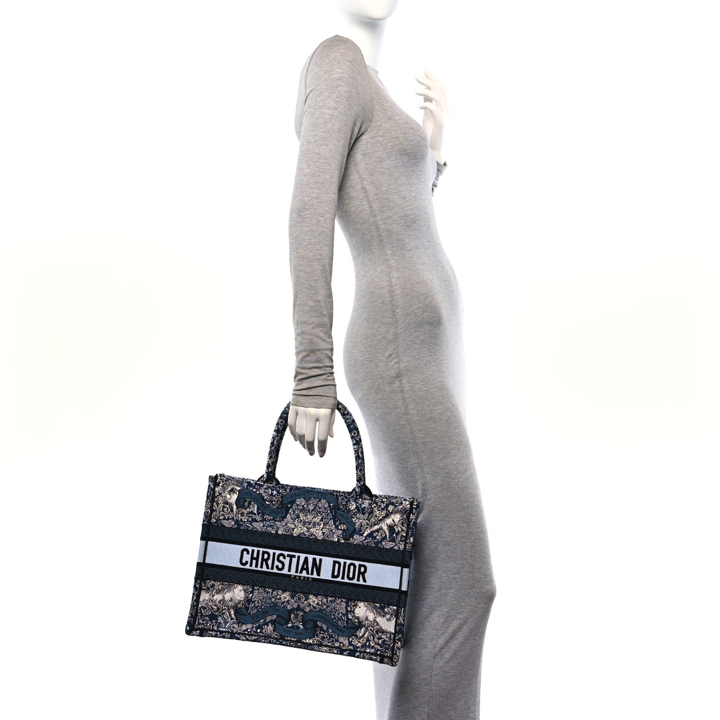 Canvas Embroidered Medium Around The World Book Tote Blue