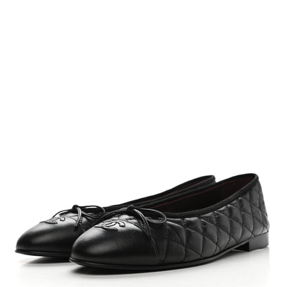 Chanel Aged Calfskin Quilted CC Cap Toe Ballerina Flats 40.5 Black 3 of 9