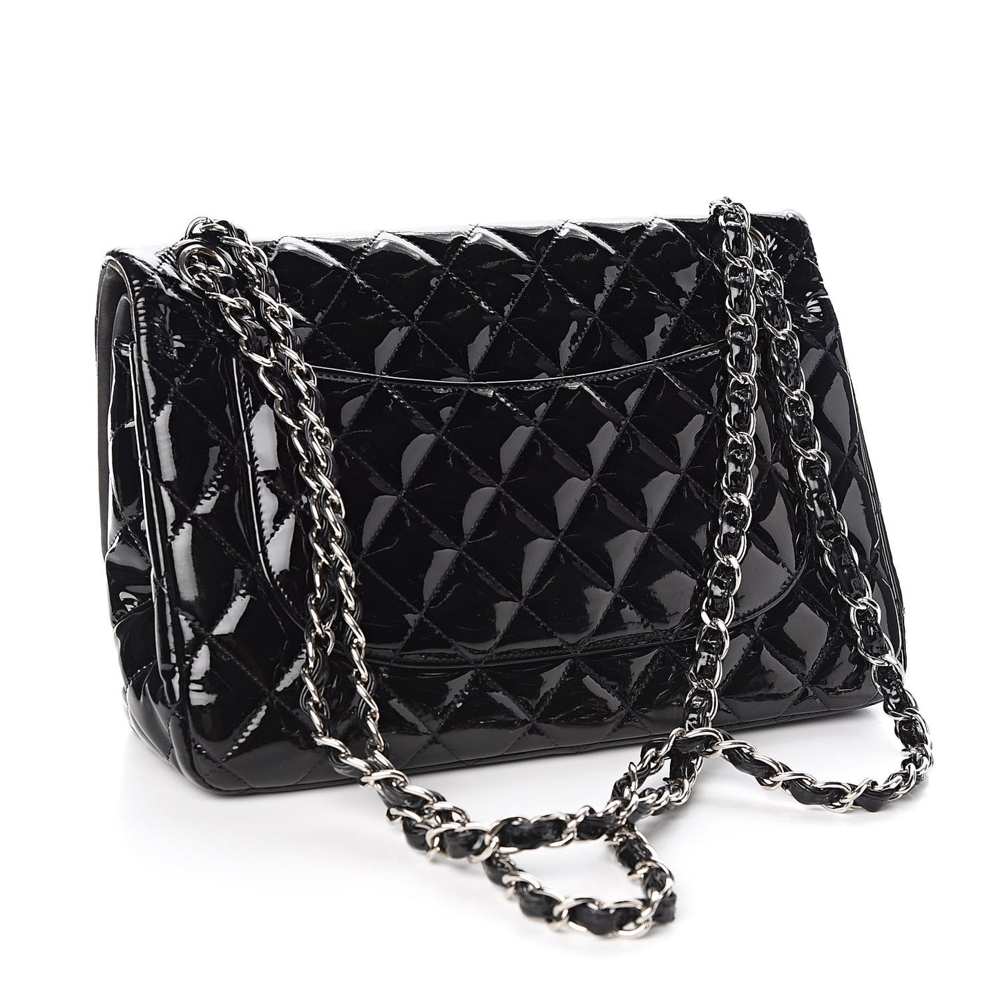 Patent Quilted Jumbo Double Flap Black