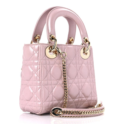 Christian Dior Metallic Lambskin Cannage Mini Lady Dior Lotus 2 of 17