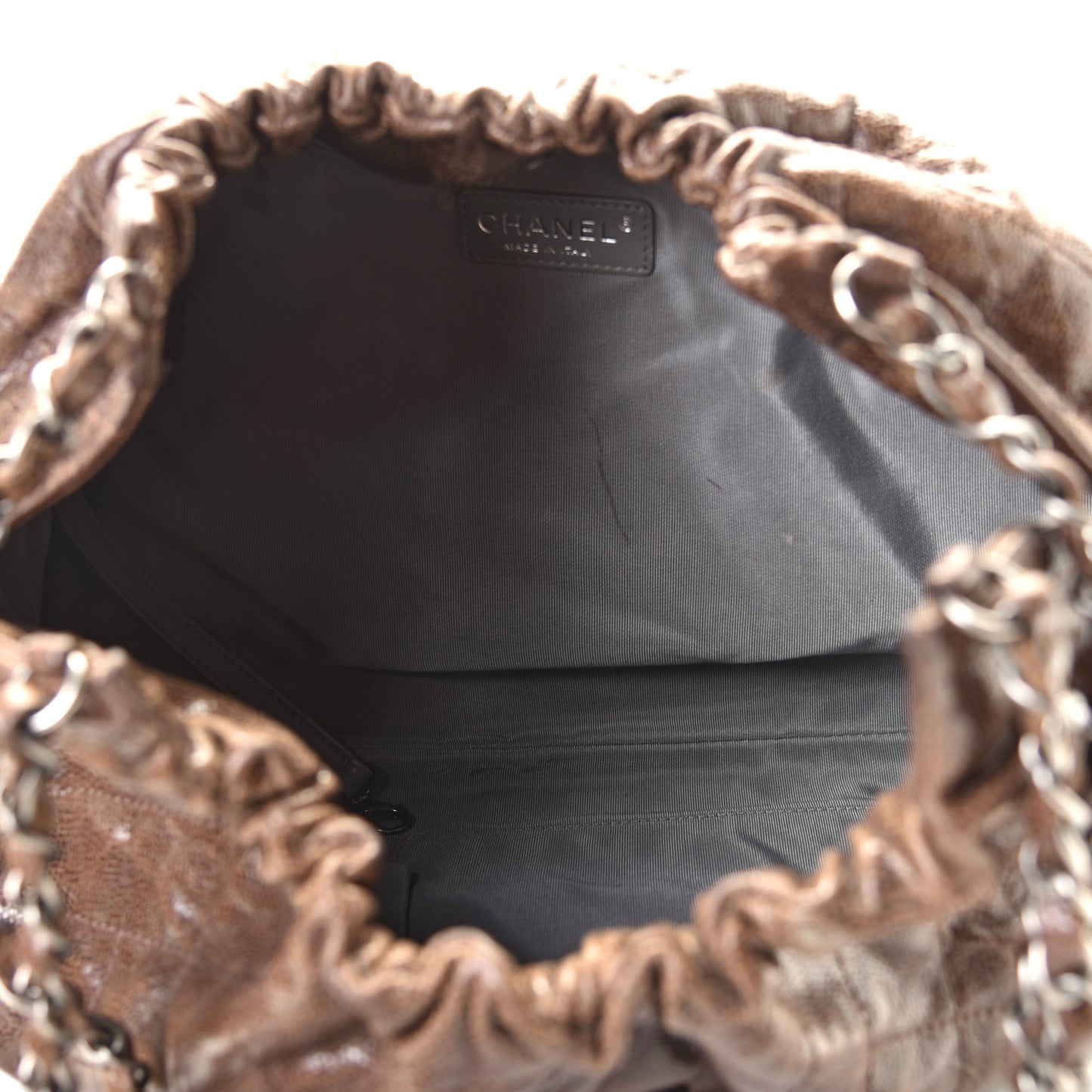 Distressed Glazed Caviar Quilted Medium Elastic Tote Brown
