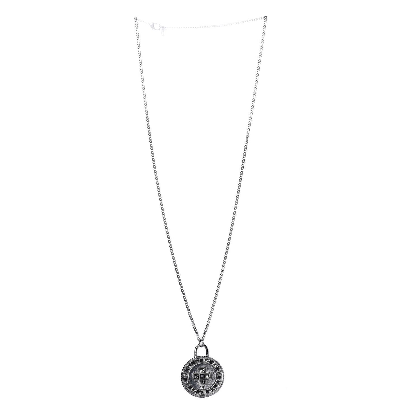 Crystal CC Medallion Necklace Ruthenium Black