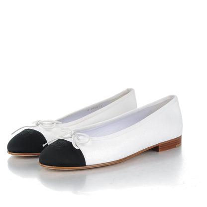 Chanel Fabric Glitter Cap Toe CC Ballerina Flats 38 White Black 3 of 9