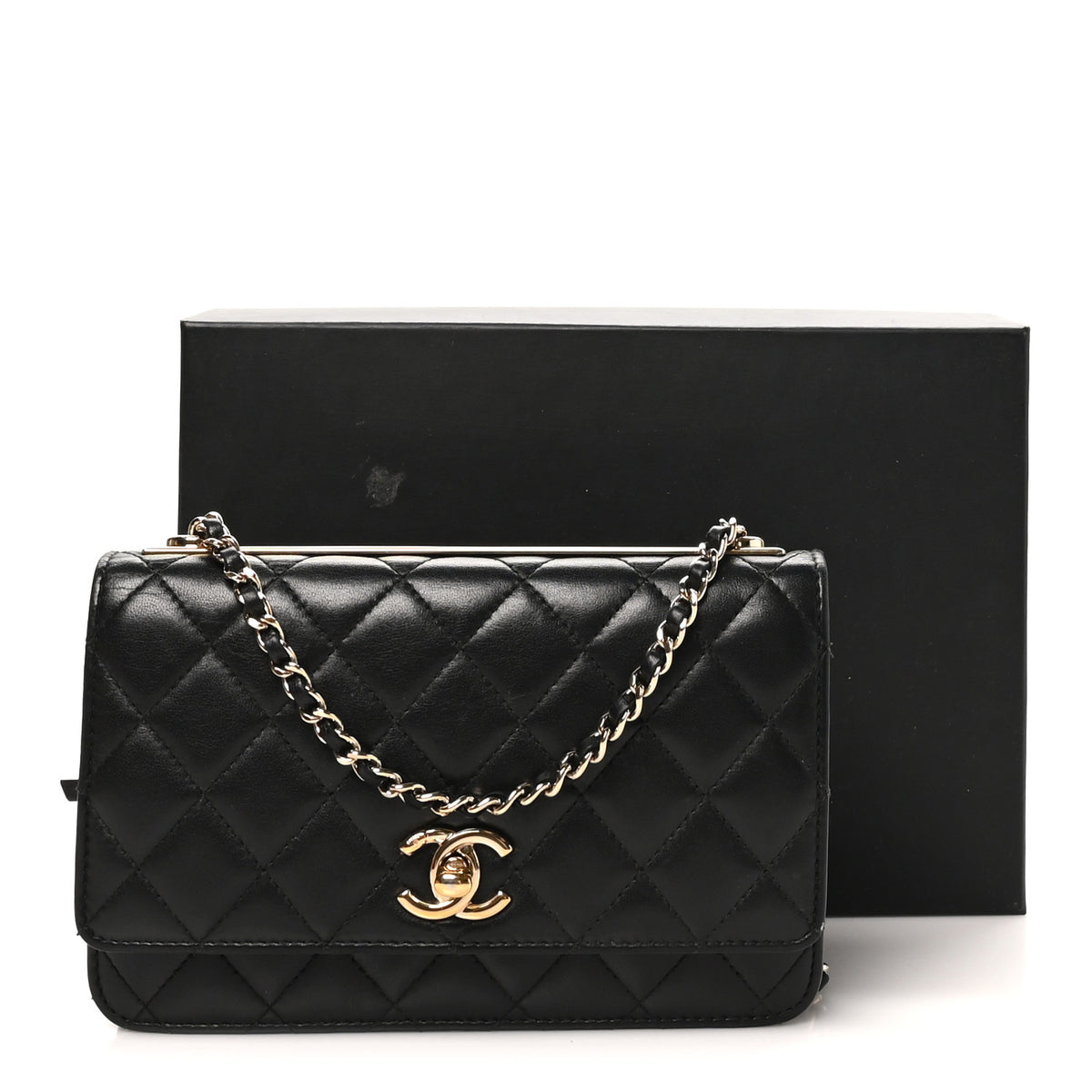 Lambskin Quilted Trendy CC Wallet On Chain WOC Black