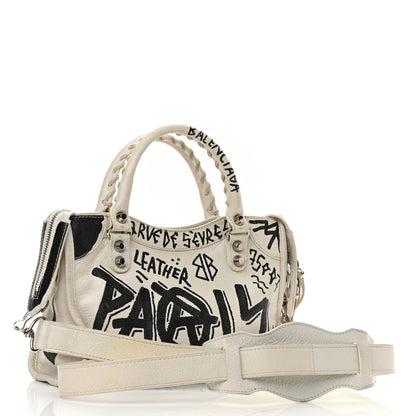Balenciaga Agneau Arena Graffiti All Over Classic Silver Hardware Mini City White Black 2 of 8