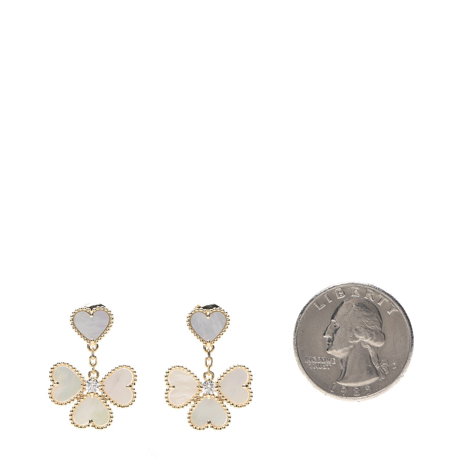 Van Cleef & Arpels 18K Yellow Gold Diamond Mother of Pearl Effeuillage Sweet Alhambra Heart Earrings 2 of 5