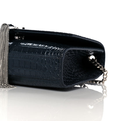 Saint Laurent Calfskin Crocodile Embossed Small Classic Monogram Kate Tassel Satchel Navy 9 of 10