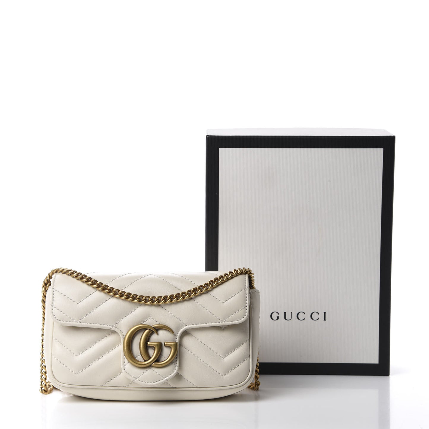 Calfskin Matelasse Super Mini GG Marmont Shoulder Bag White