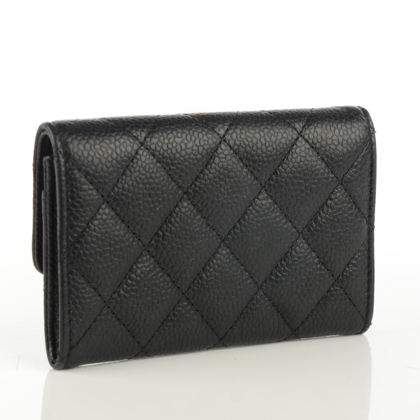 Caviar Quilted Flap Card Holder Black