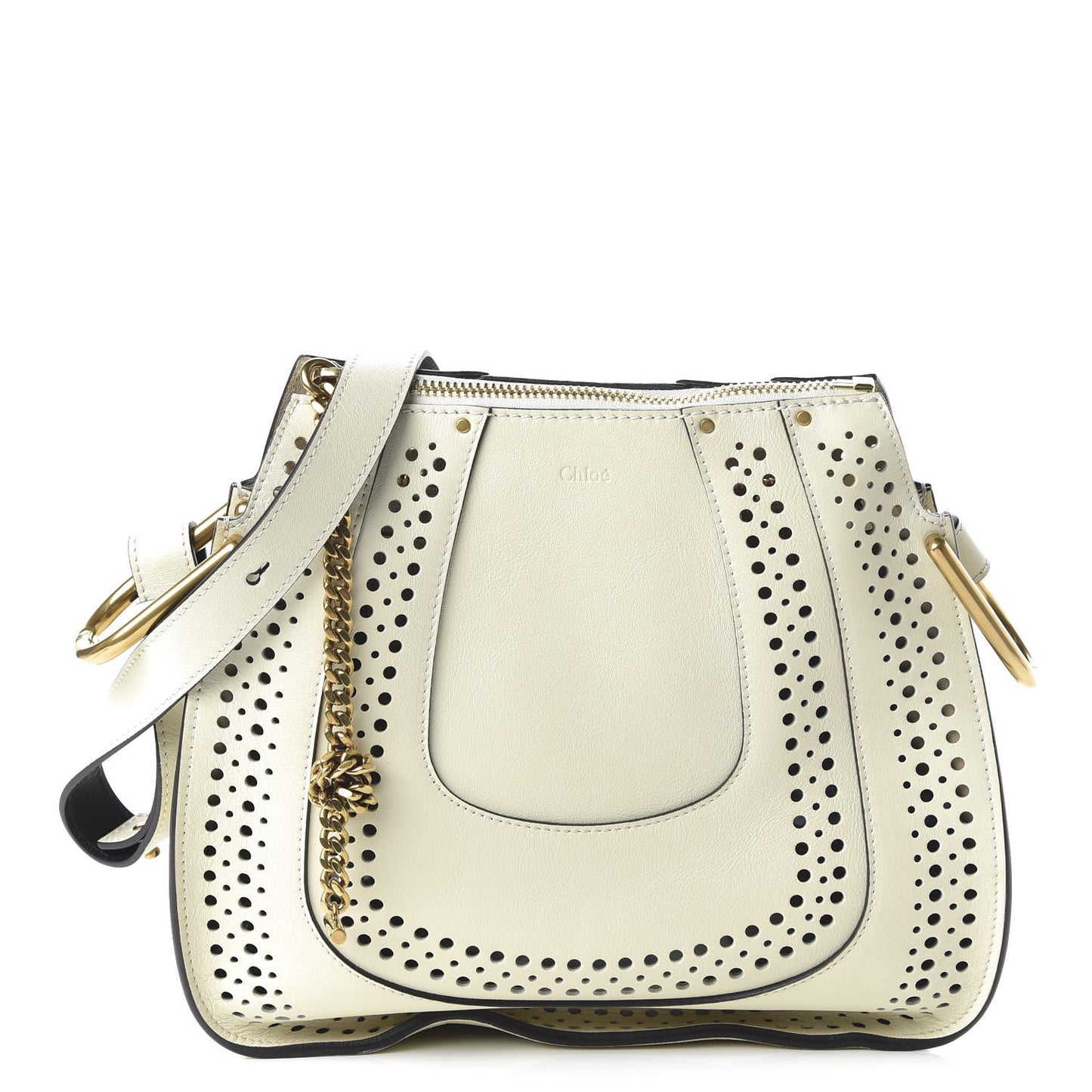Calfskin Perforated Small Hayley Hobo Lace White