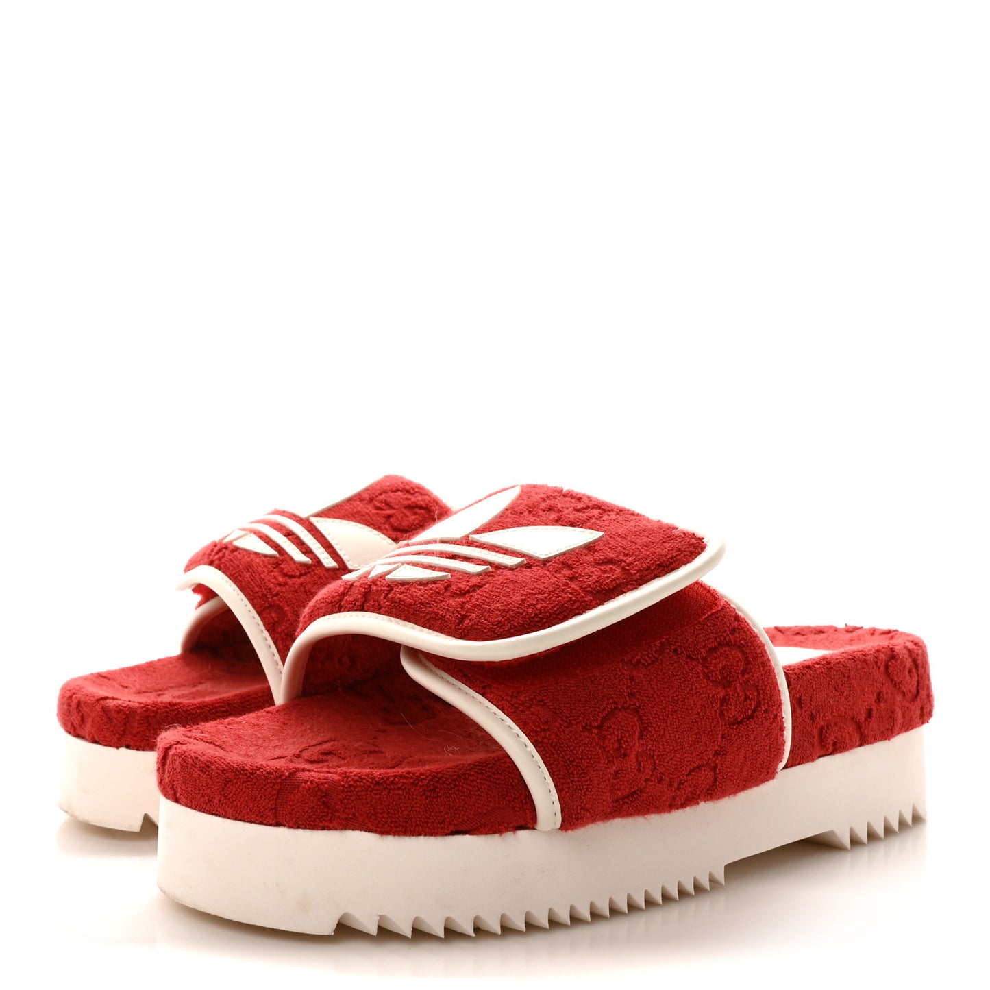 X ADIDAS Terry Cloth GG Monogram Womens Platform Sandals 38 Maple Red Off White