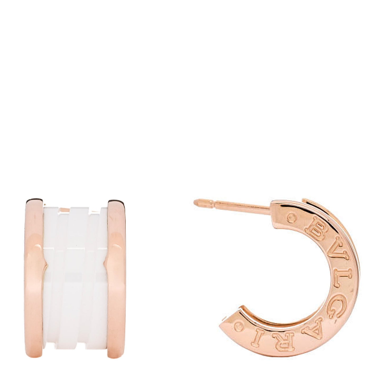 18K Rose Gold White Ceramic B.Zero1 Hoop Earrings