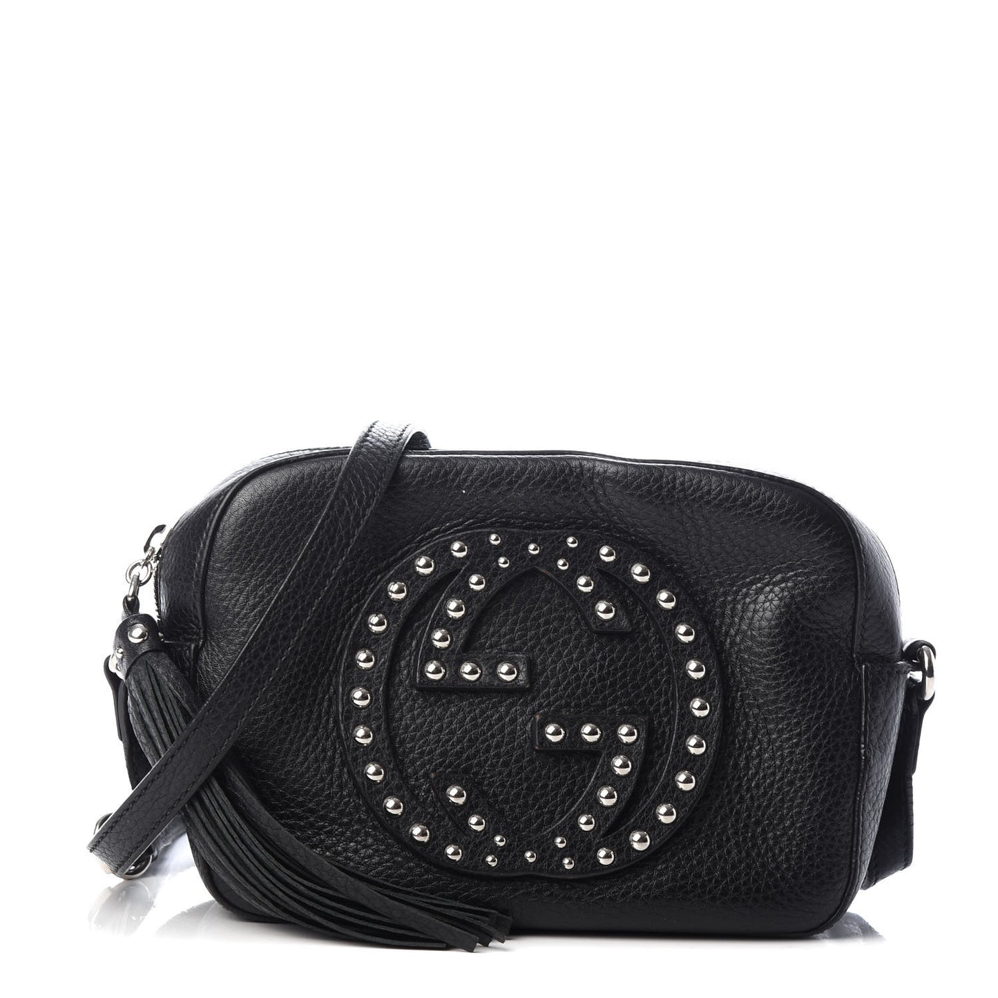 Pebbled Calfskin Studded Small Soho Disco Bag Black
