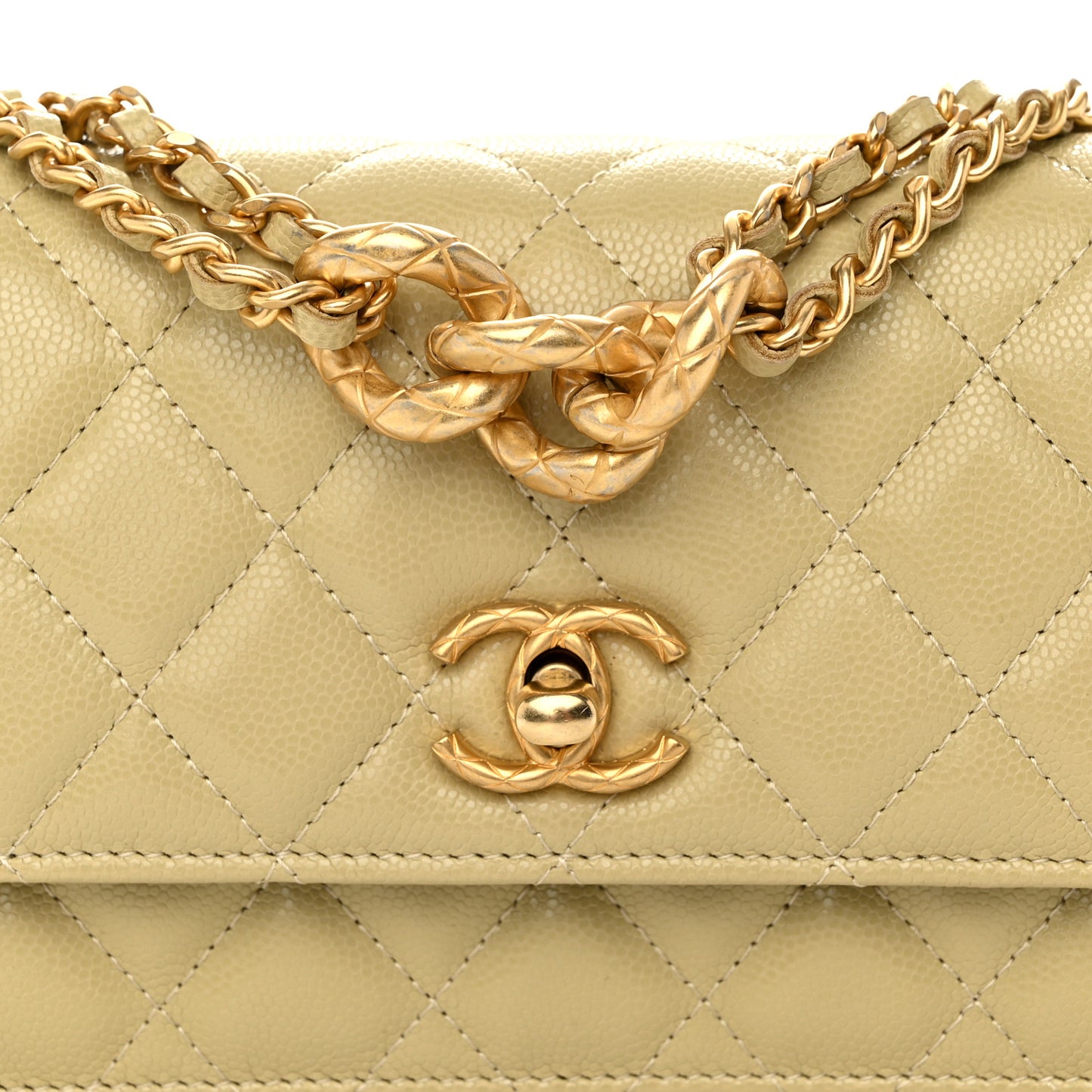 Caviar Quilted Chain Link Clutch With Chain Light Green