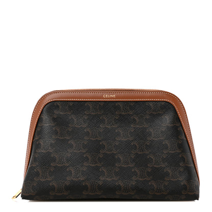 Celine Triomphe Canvas Calfskin Medium Cosmetic Pouch Tan 1 of 8