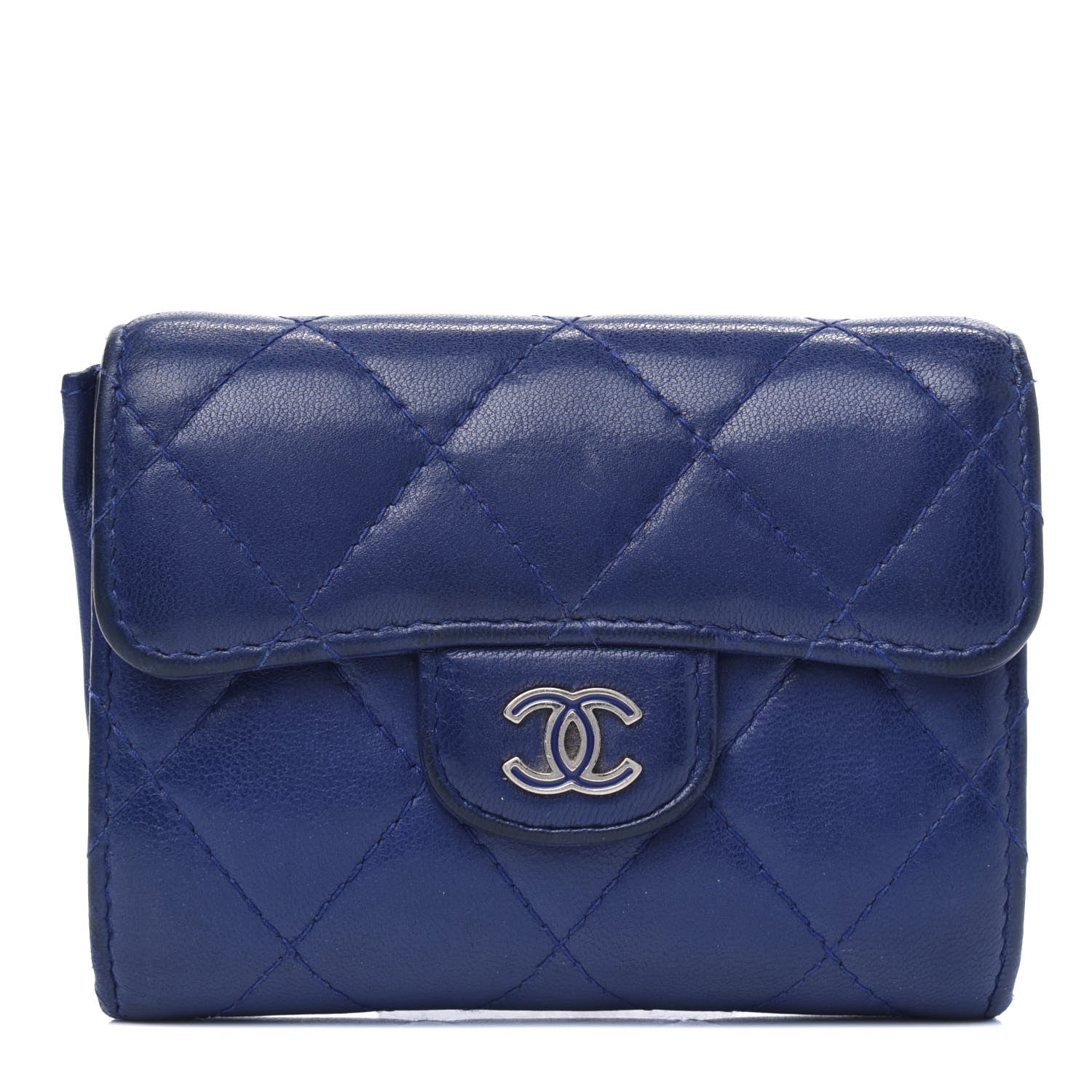 Chanel Lambskin Quilted Flap Card Holder Wallet Blue 1 of 4